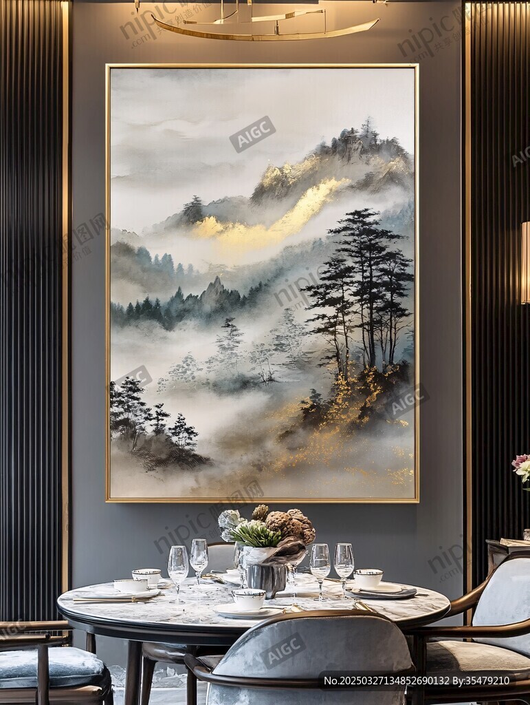 中式山水挂画 雅致餐厅氛围