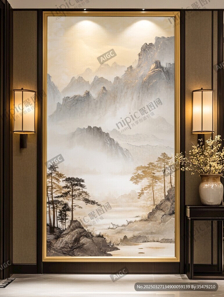 中式山水玄关装饰画