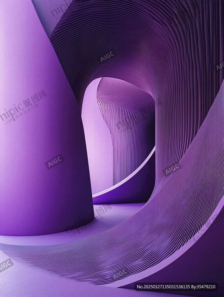 梦幻紫色几何空间隧道
