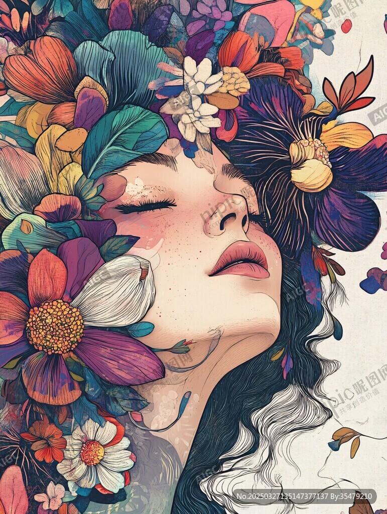 花饰少女的梦幻容颜