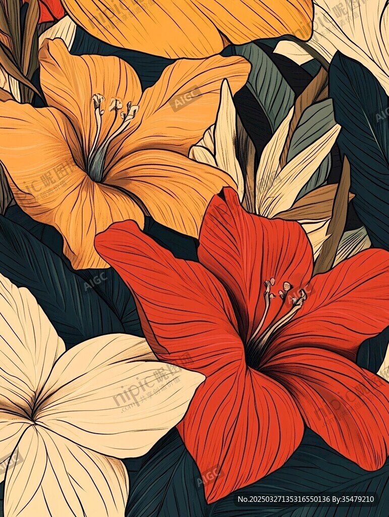 多彩花卉插画 绽放自然之美