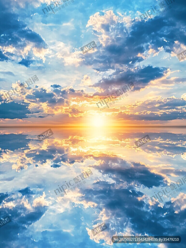 梦幻天空下的绝美日出倒影
