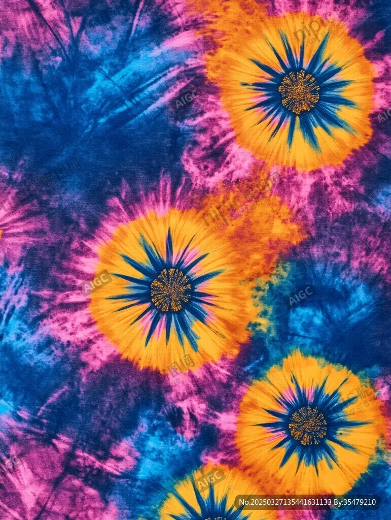 绚丽扎染花朵图案纹理
