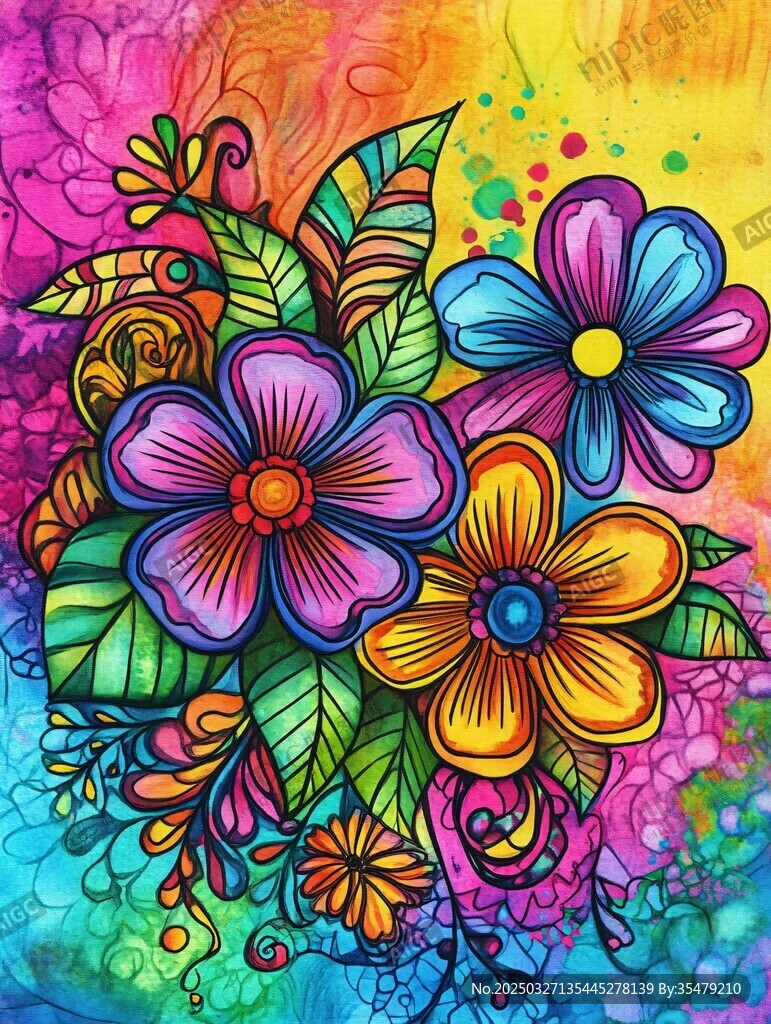 缤纷花卉插画 色彩绚丽