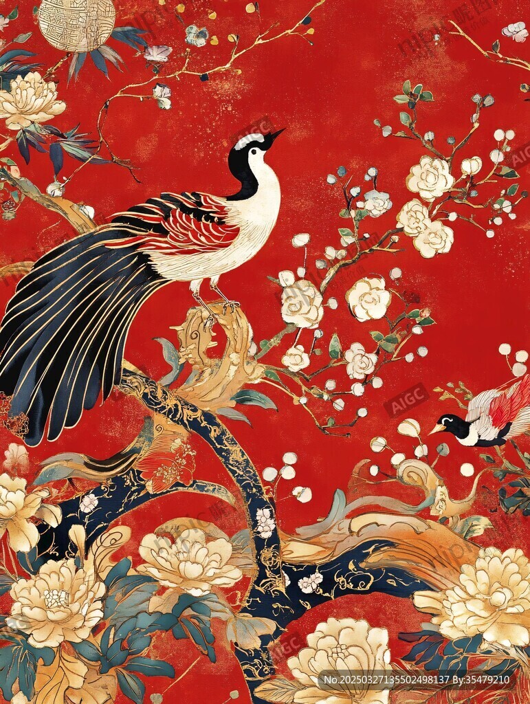 丹凤栖花图