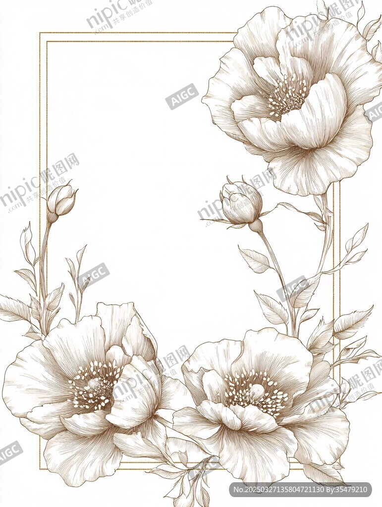 复古花卉边框插画