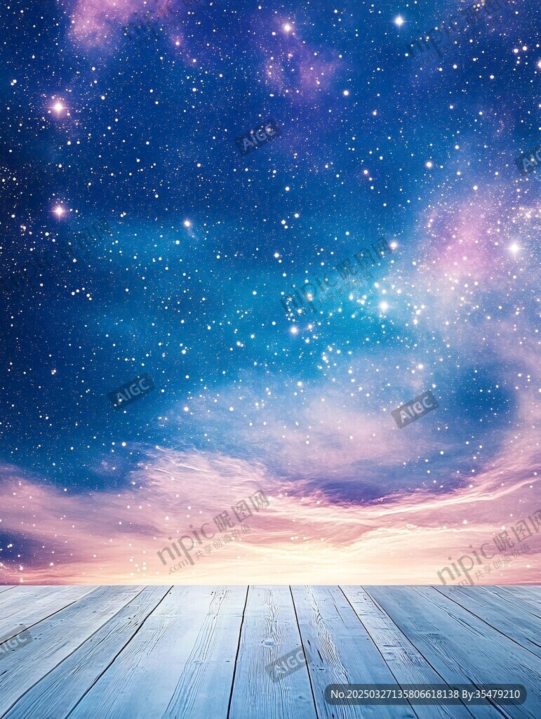 梦幻星空下的木质平台