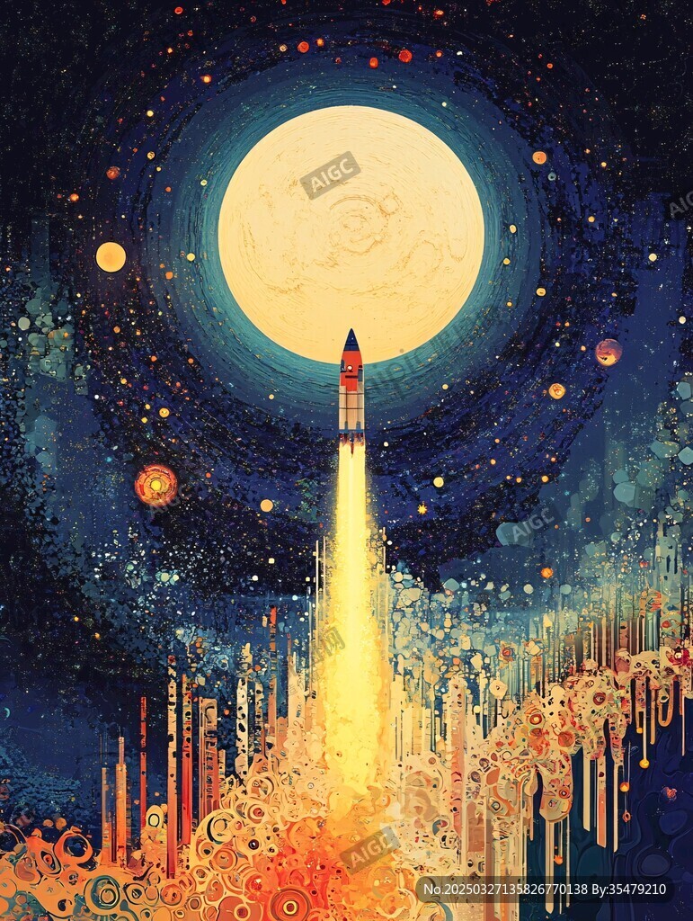 火箭升空向浩瀚明月