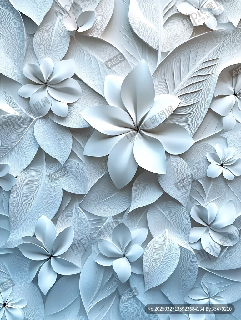 立体白花叶浮雕艺术图案