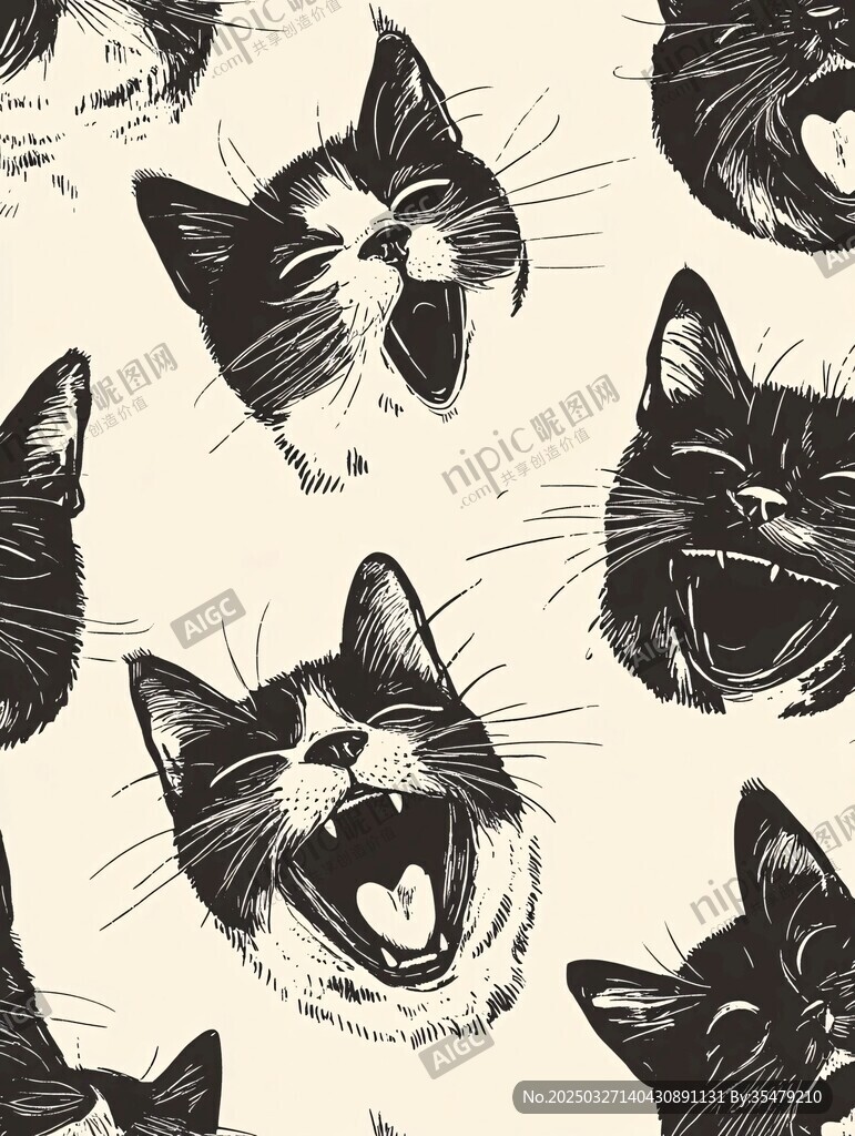 猫咪表情图案无缝背景图