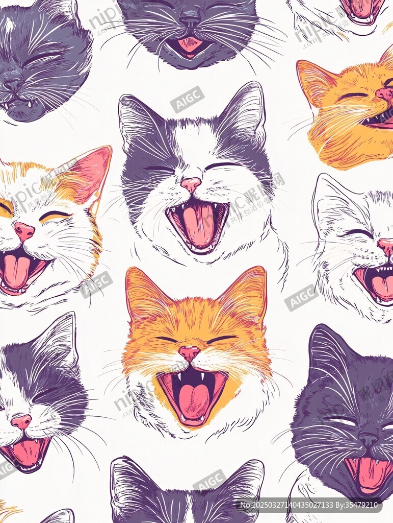 可爱猫咪笑脸无缝图案
