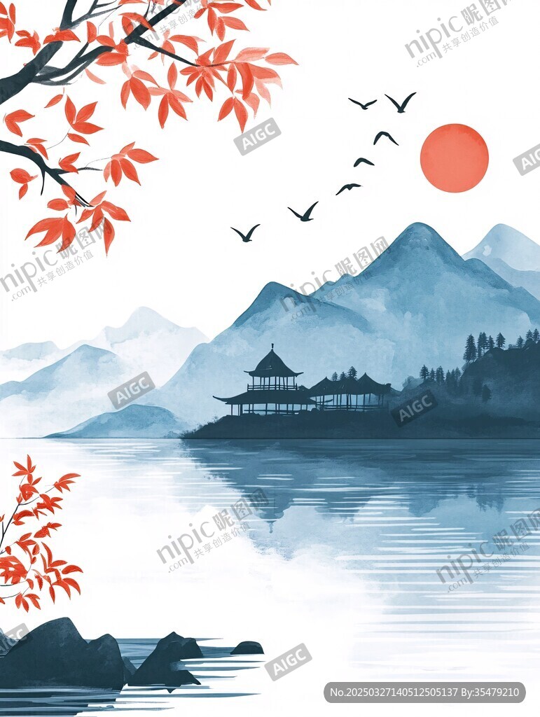 秋日山水古韵景