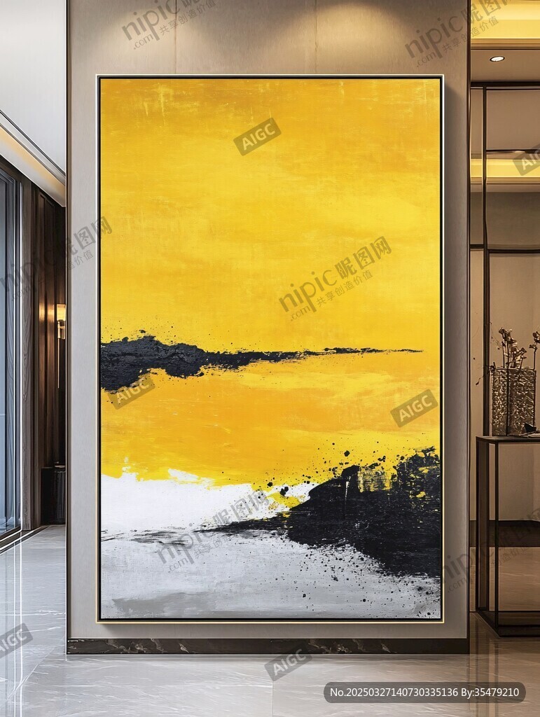 黄色抽象风玄关艺术挂画