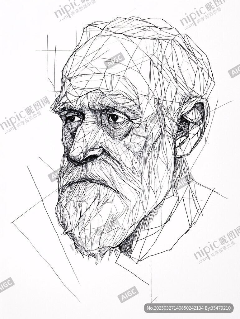 素描达尔文头部轮廓画