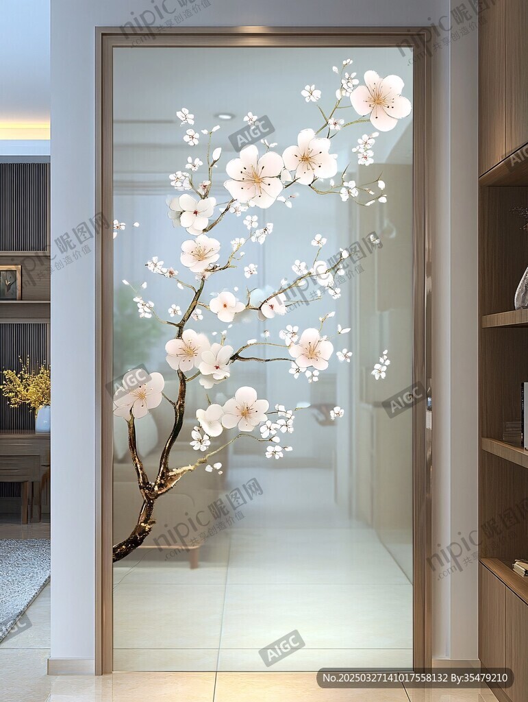 唯美樱花玻璃门装饰图案