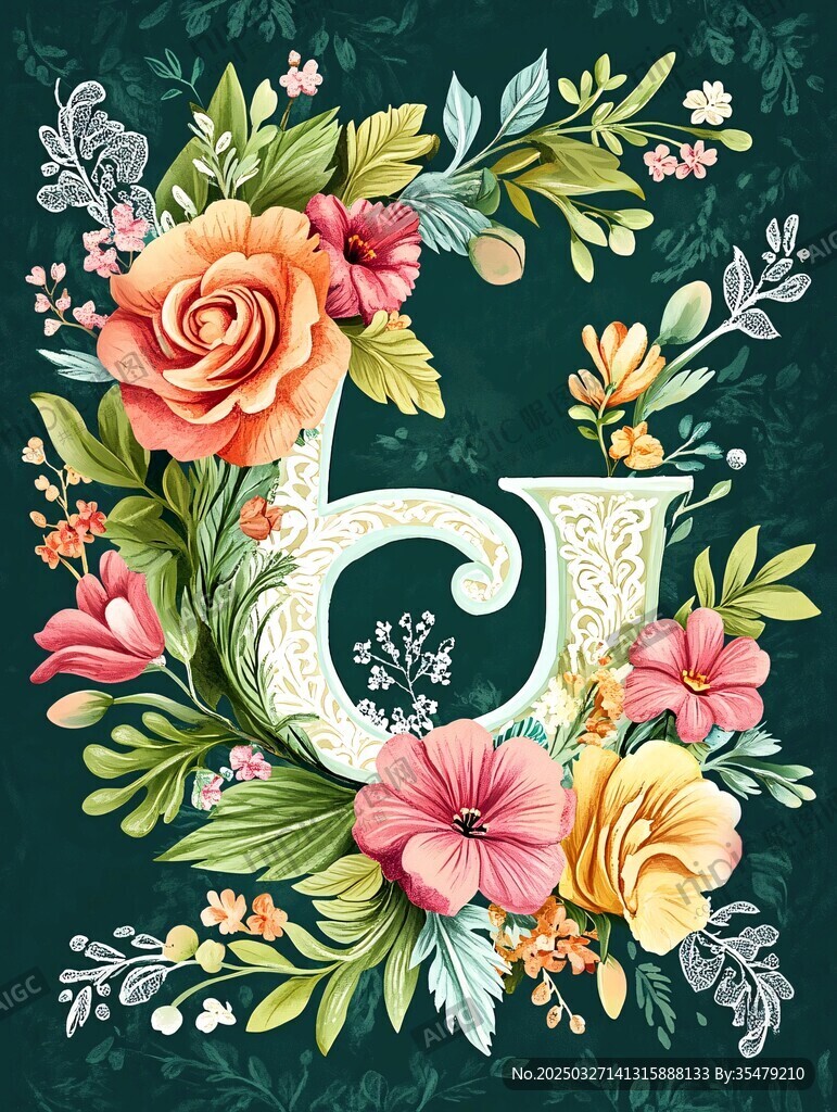 花卉环绕的字母b装饰图案