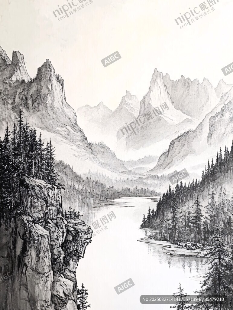 黑白山水间的静谧风光