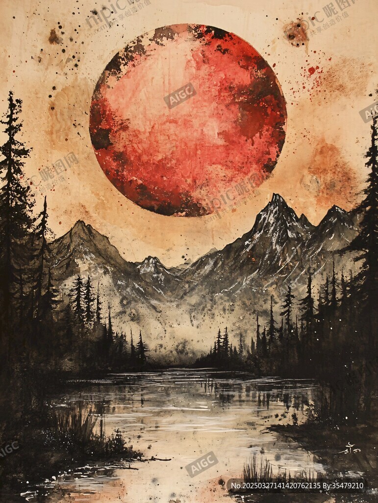 红月映山林的奇幻景致