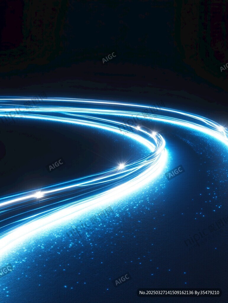 蓝色流光曲线科幻背景图
