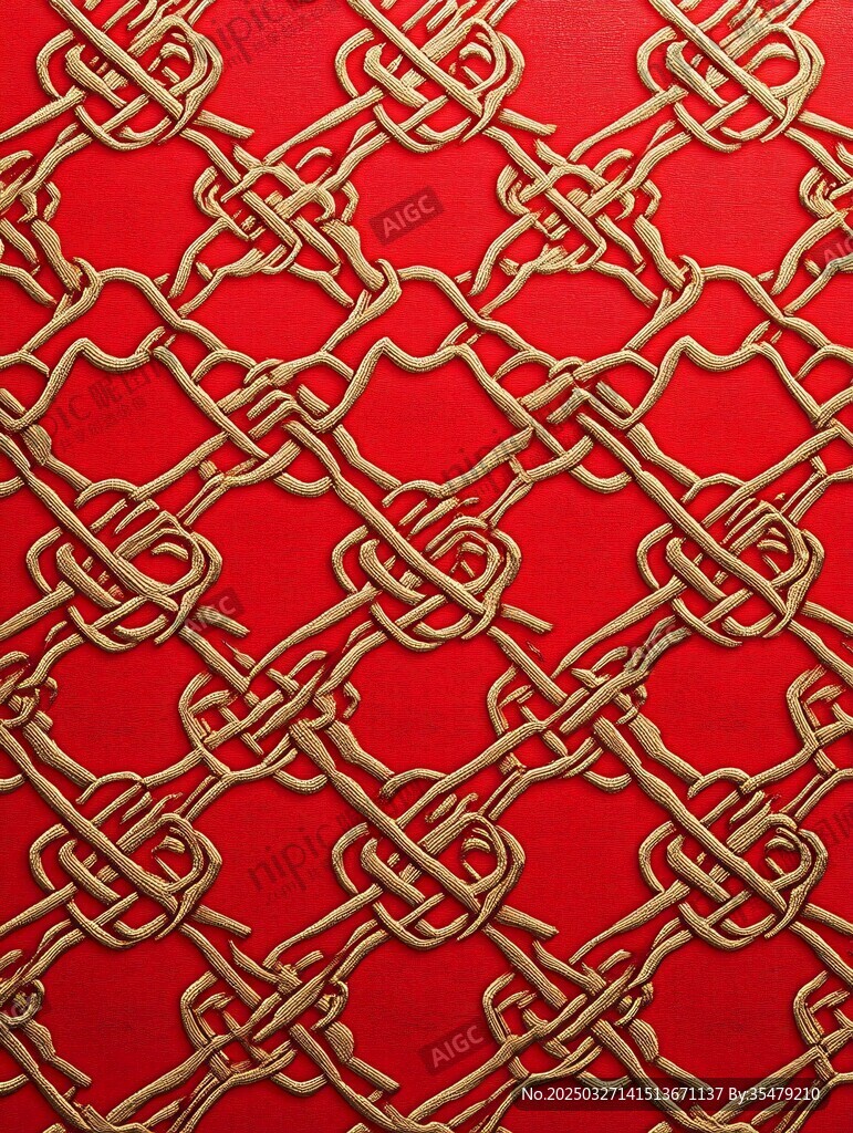 金色链条交织红色背景图案