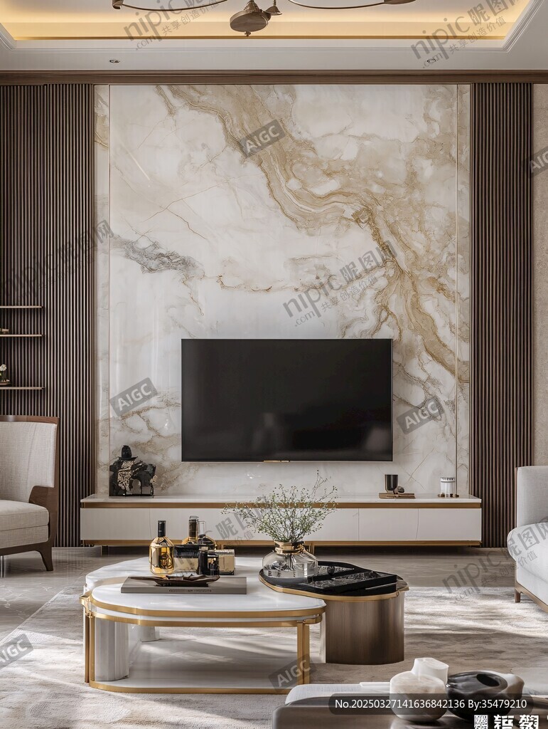 现代轻奢风客厅电视背景墙