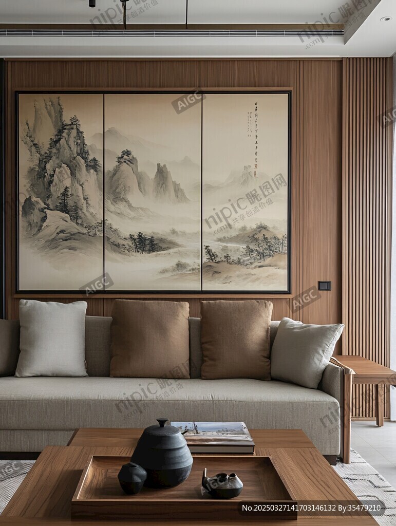 中式客厅山水墨画装饰美