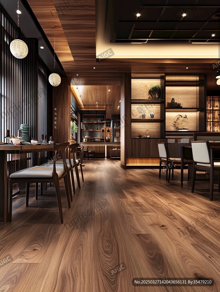 中式餐厅木地板室内优雅场景