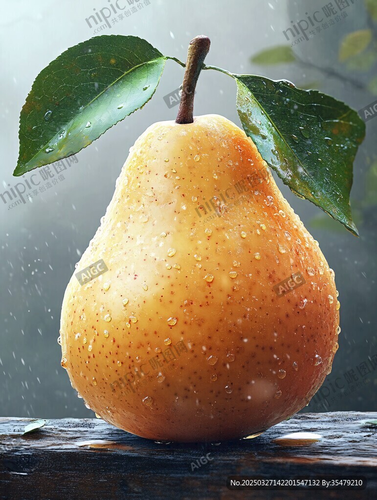 雨中带露的新鲜黄梨