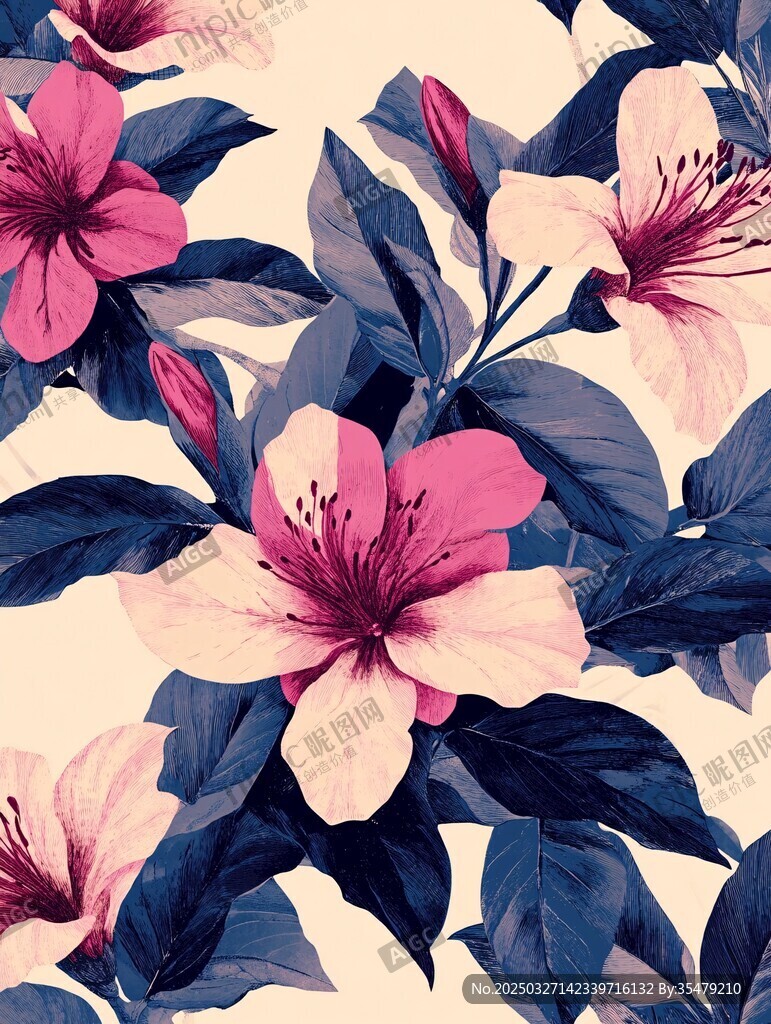 粉色花卉图案精美插画