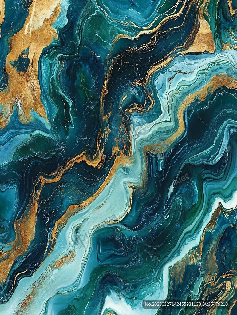 蓝金交织的流体艺术纹理