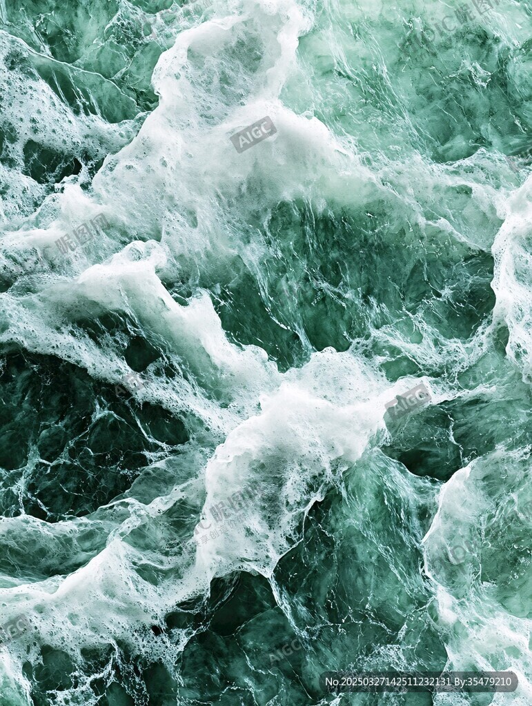 汹涌绿海波浪澎湃画面