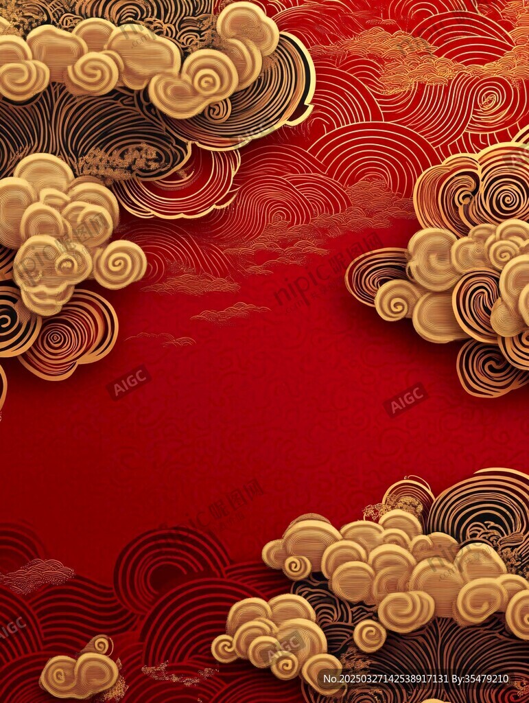 中式红金祥云纹理背景图