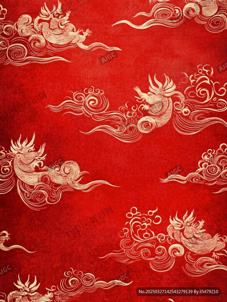 红色底金龙祥云中式图案