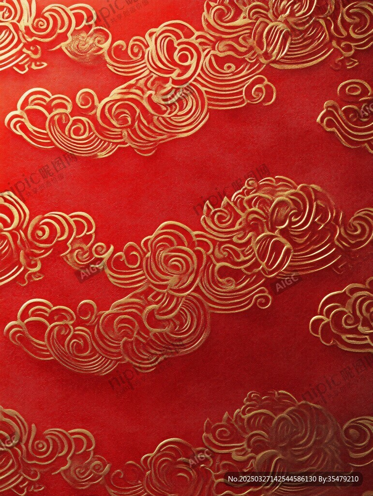 红色金云纹中式传统图案