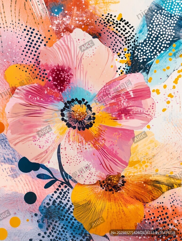 绚丽多彩抽象花卉艺术画