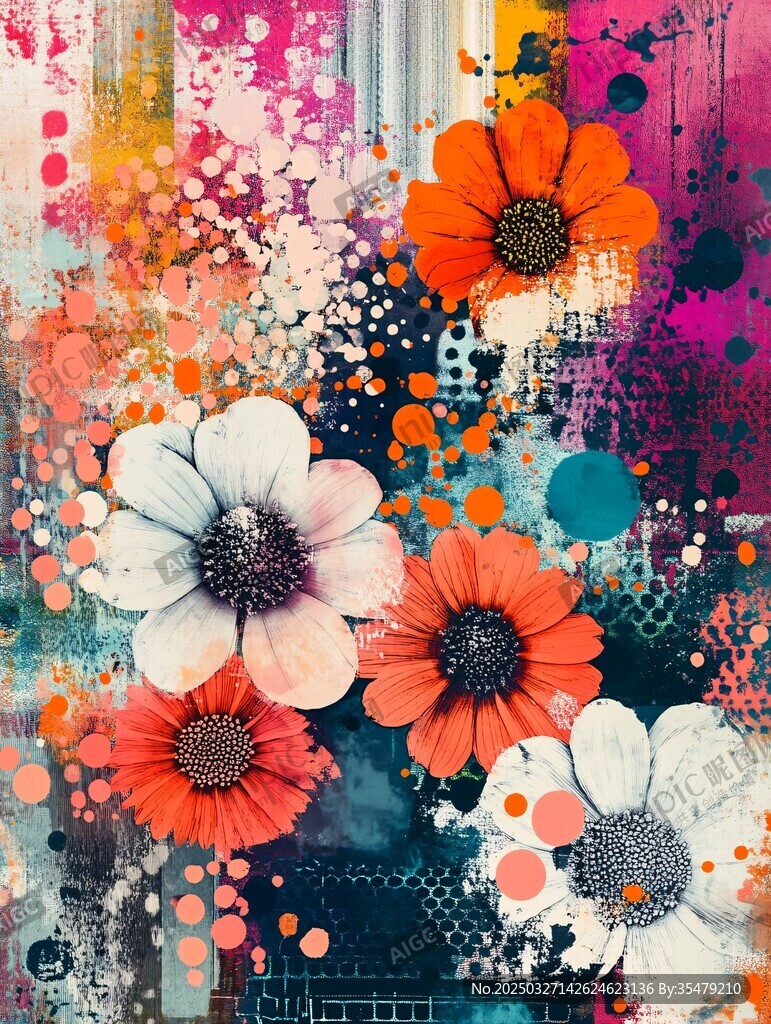 多彩花卉抽象艺术画作