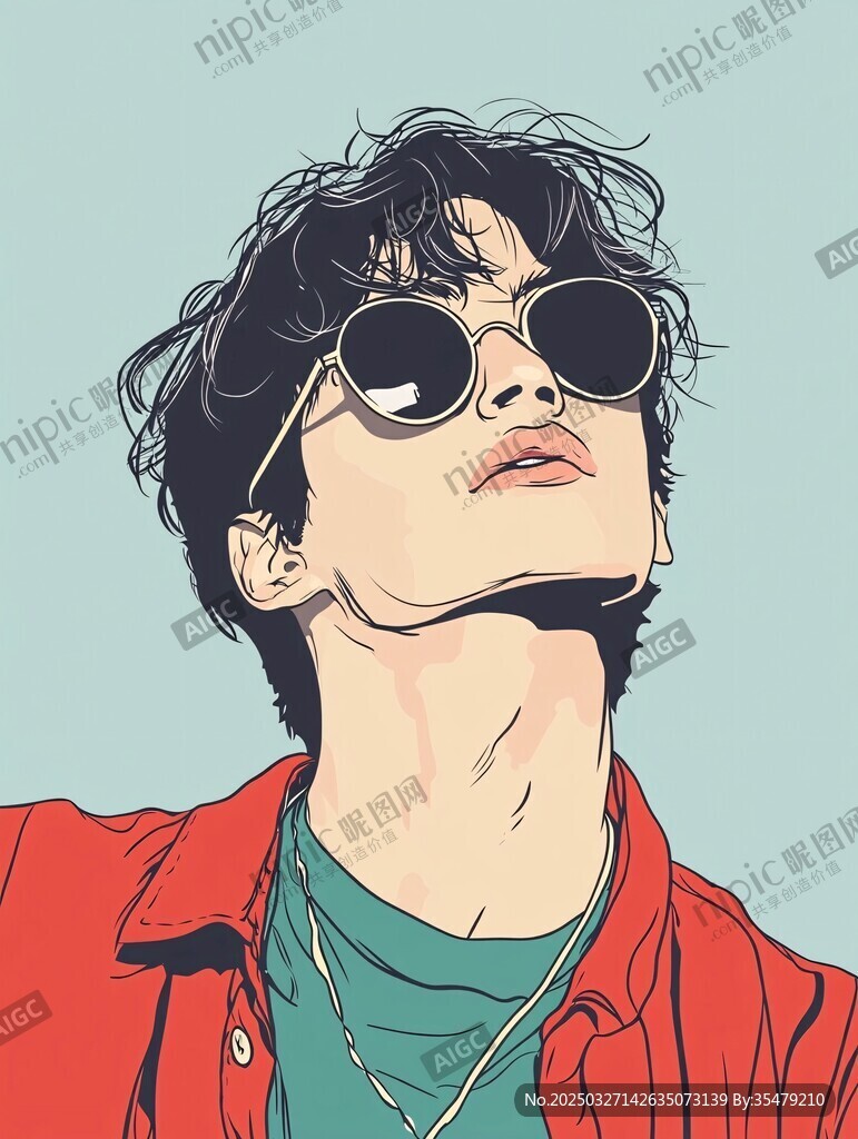 戴墨镜的时尚红衣男子