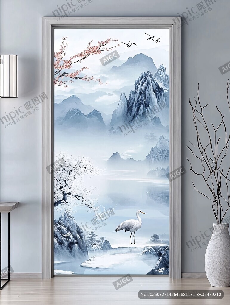 中式山水门贴 意境悠远