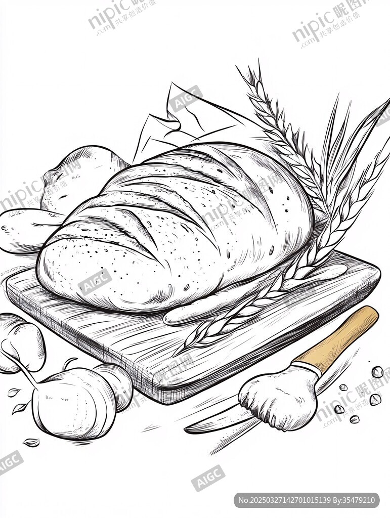 手绘面包及食材静物图
