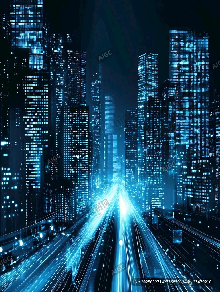 未来都市夜景与光轨