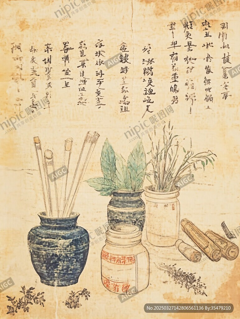 中式古风文房器物插画