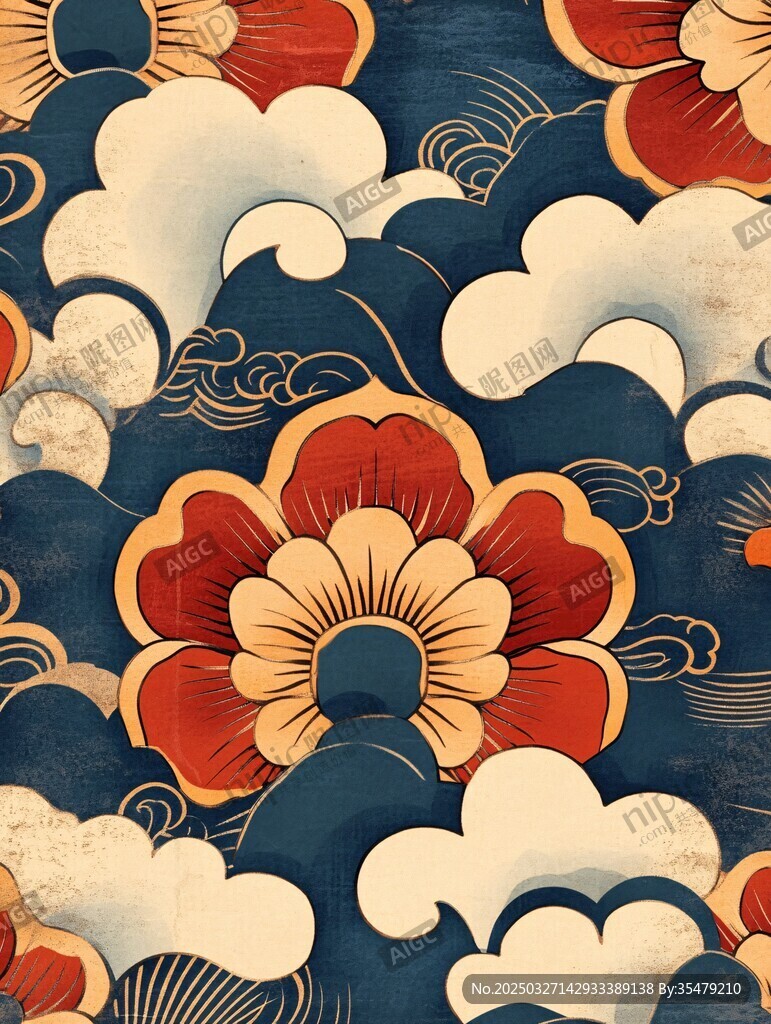 日式传统花卉云纹图案