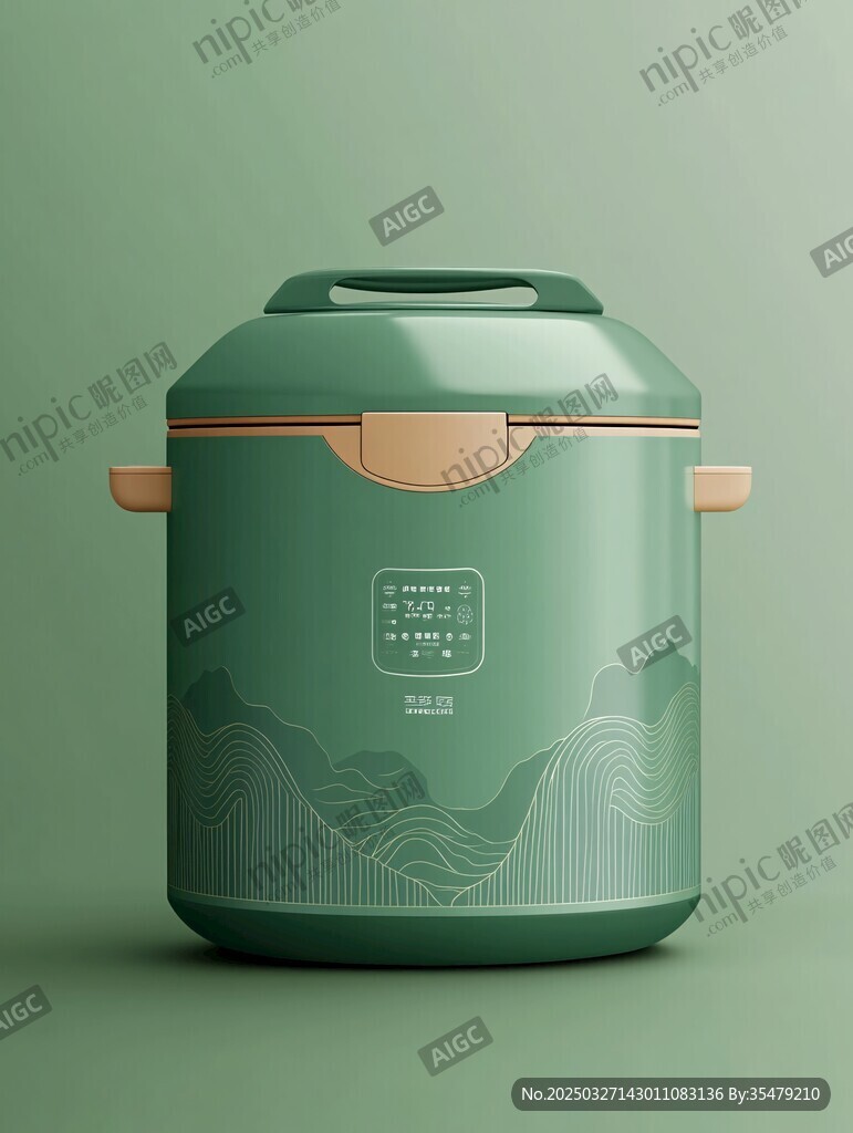 复古绿山水图案电饭煲