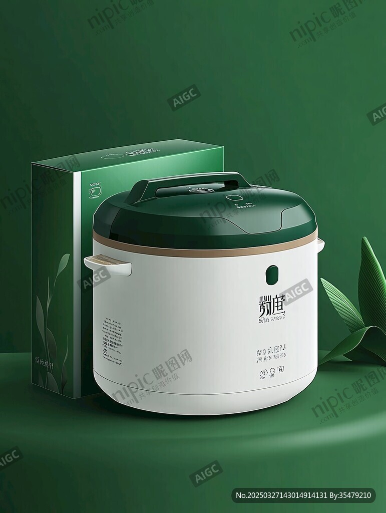 绿白简约电饭煲及包装盒