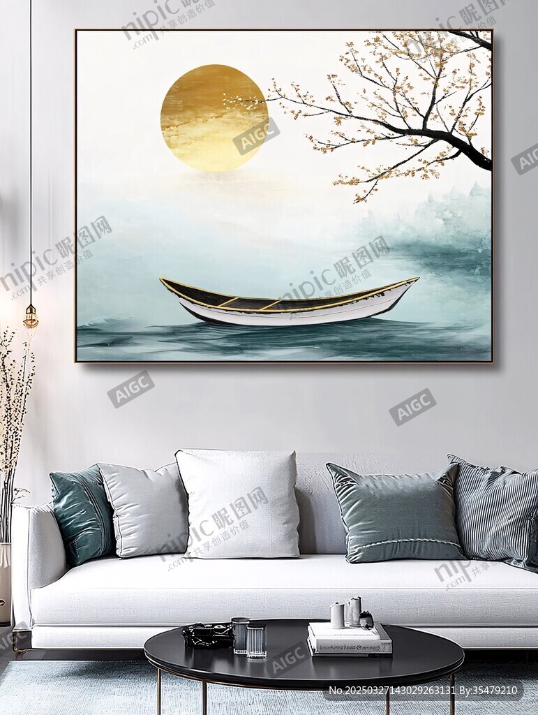日式禅意挂画 静谧船景