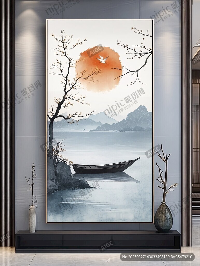 中式山水意境玄关装饰画