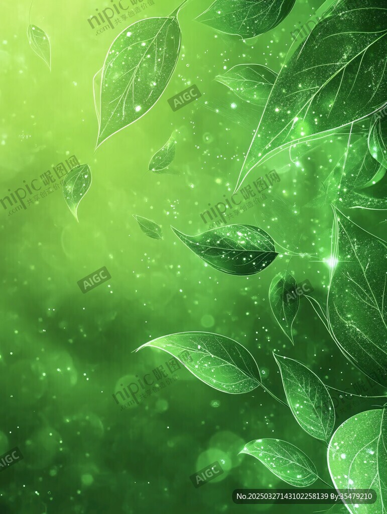 梦幻绿叶闪耀背景图