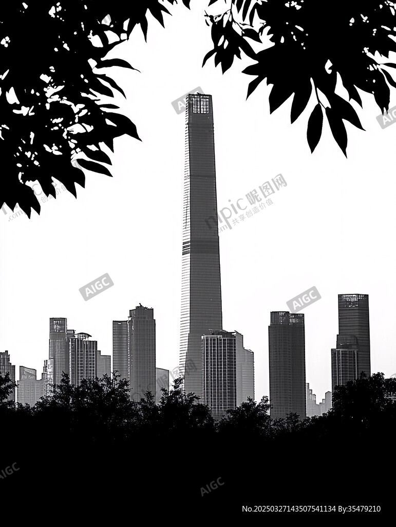 黑白都市天际线剪影