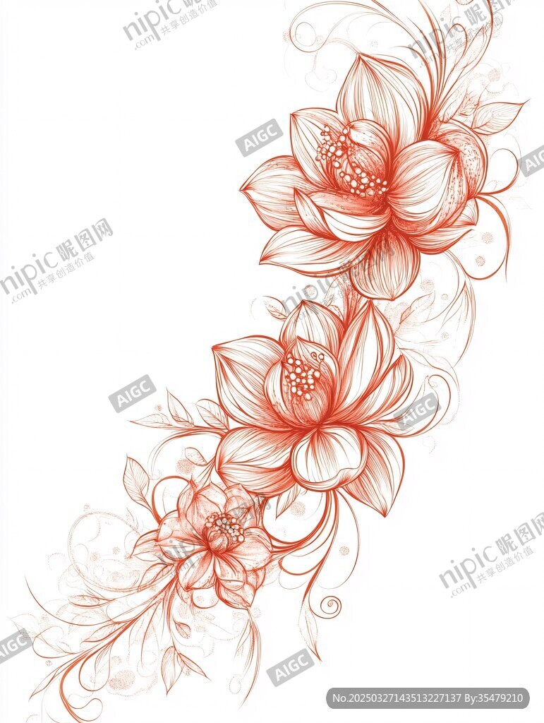 手绘红色花卉装饰图案