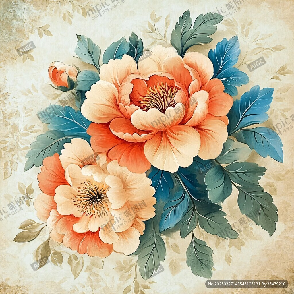 复古风牡丹花卉装饰画